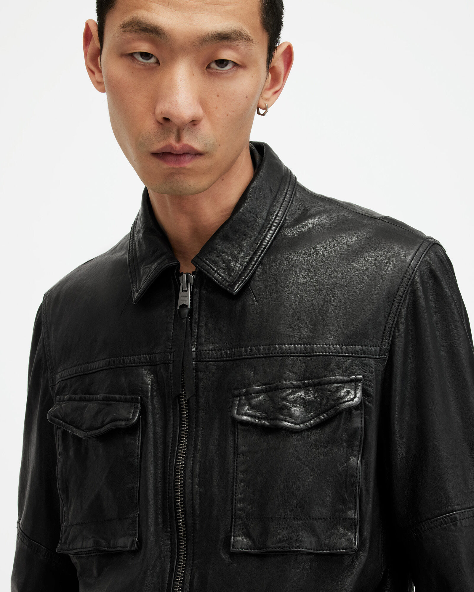 Milo Asymmetric Zip Leather Biker Jacket Black | ALLSAINTS US