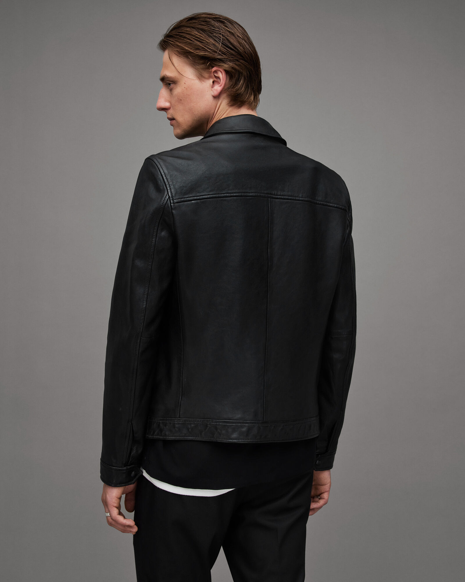 Luck Slim Front Zip Up Leather Jacket Black | ALLSAINTS Canada