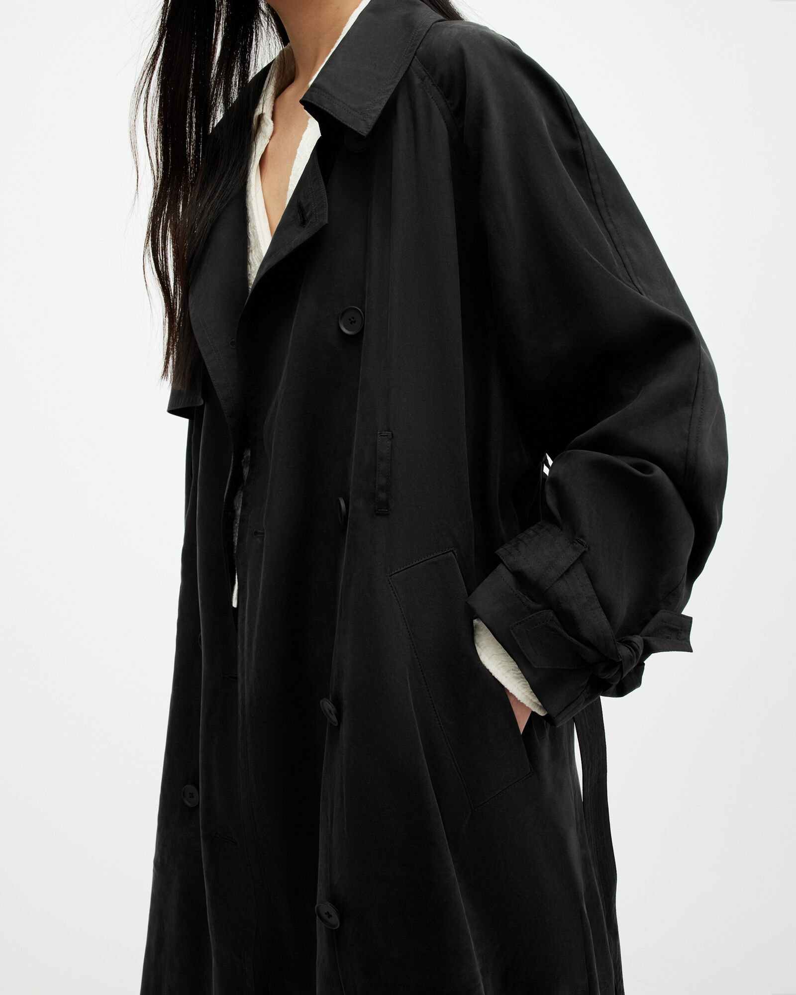 Kikki Oversized Trench Coat Black | ALLSAINTS Canada