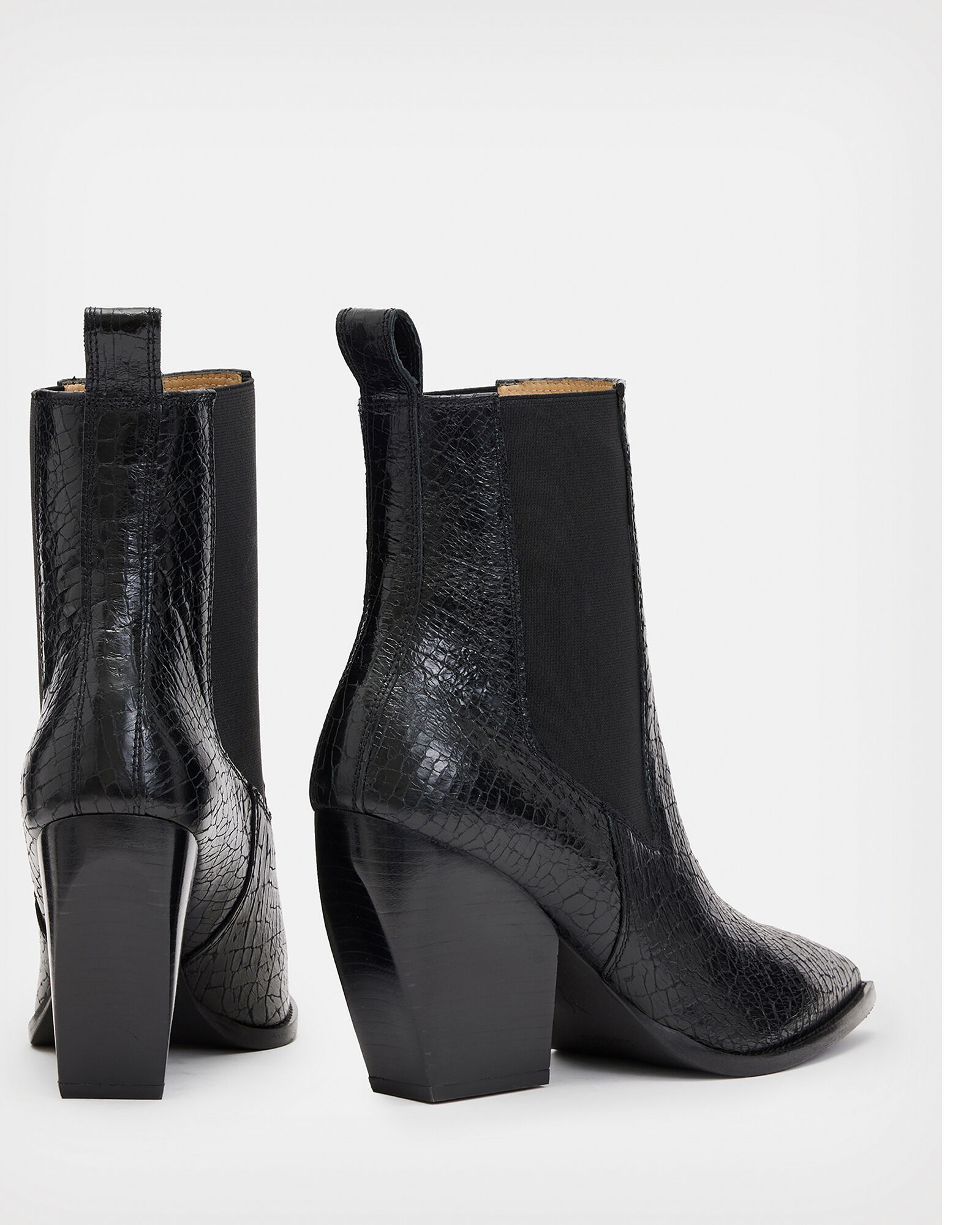 Ria Leather Crocodile Boots Black | ALLSAINTS