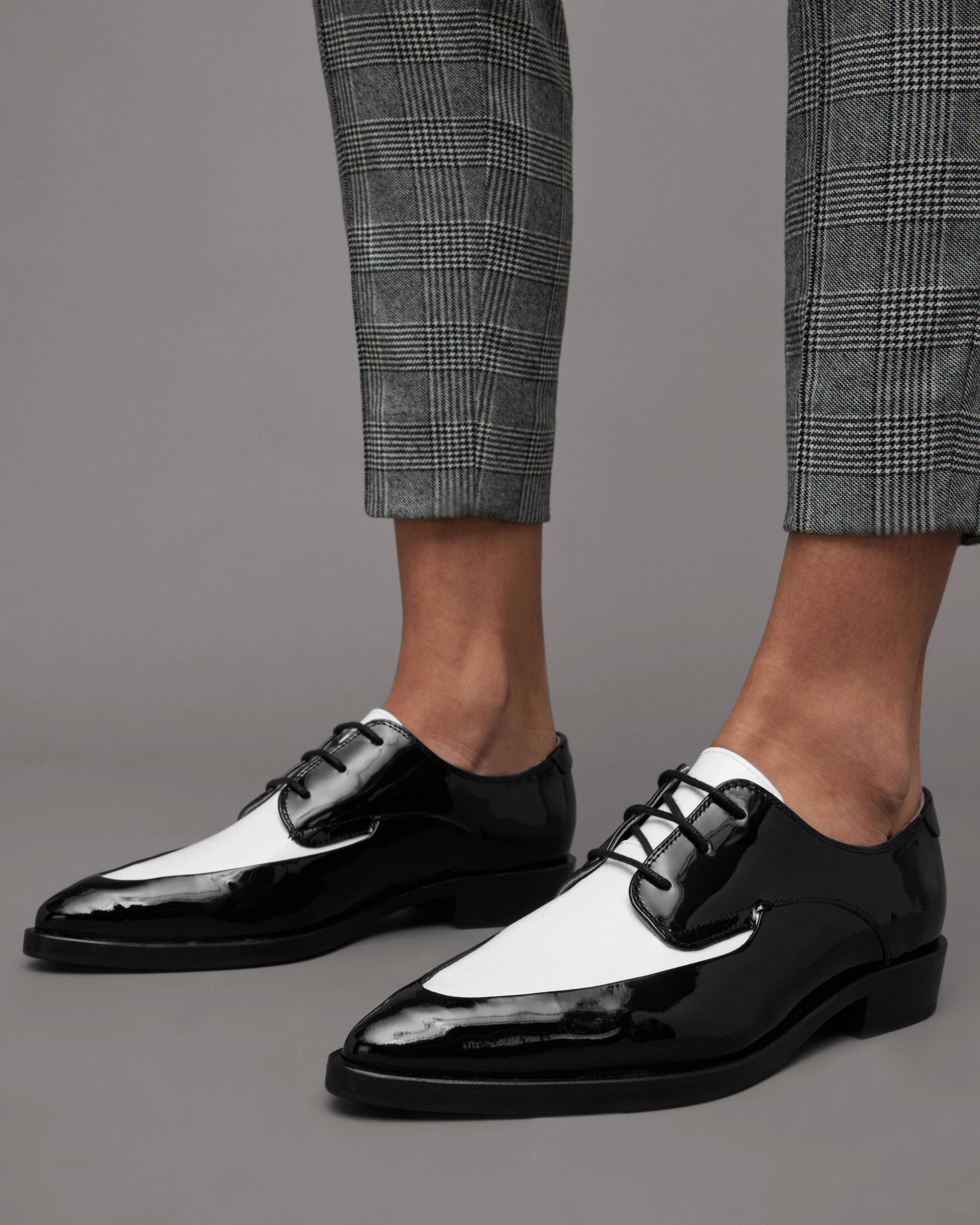 Lex Patent Leather Lace Up Shoes BLACK/WHITE SHINE | ALLSAINTS