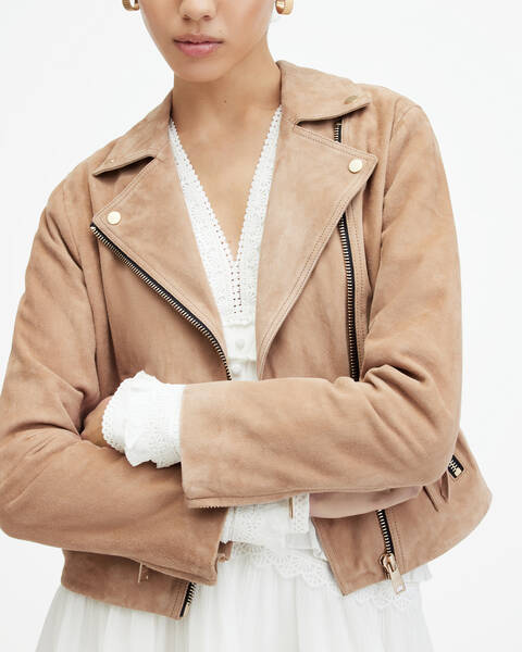 Beige Daisy Women's Leather Jacket