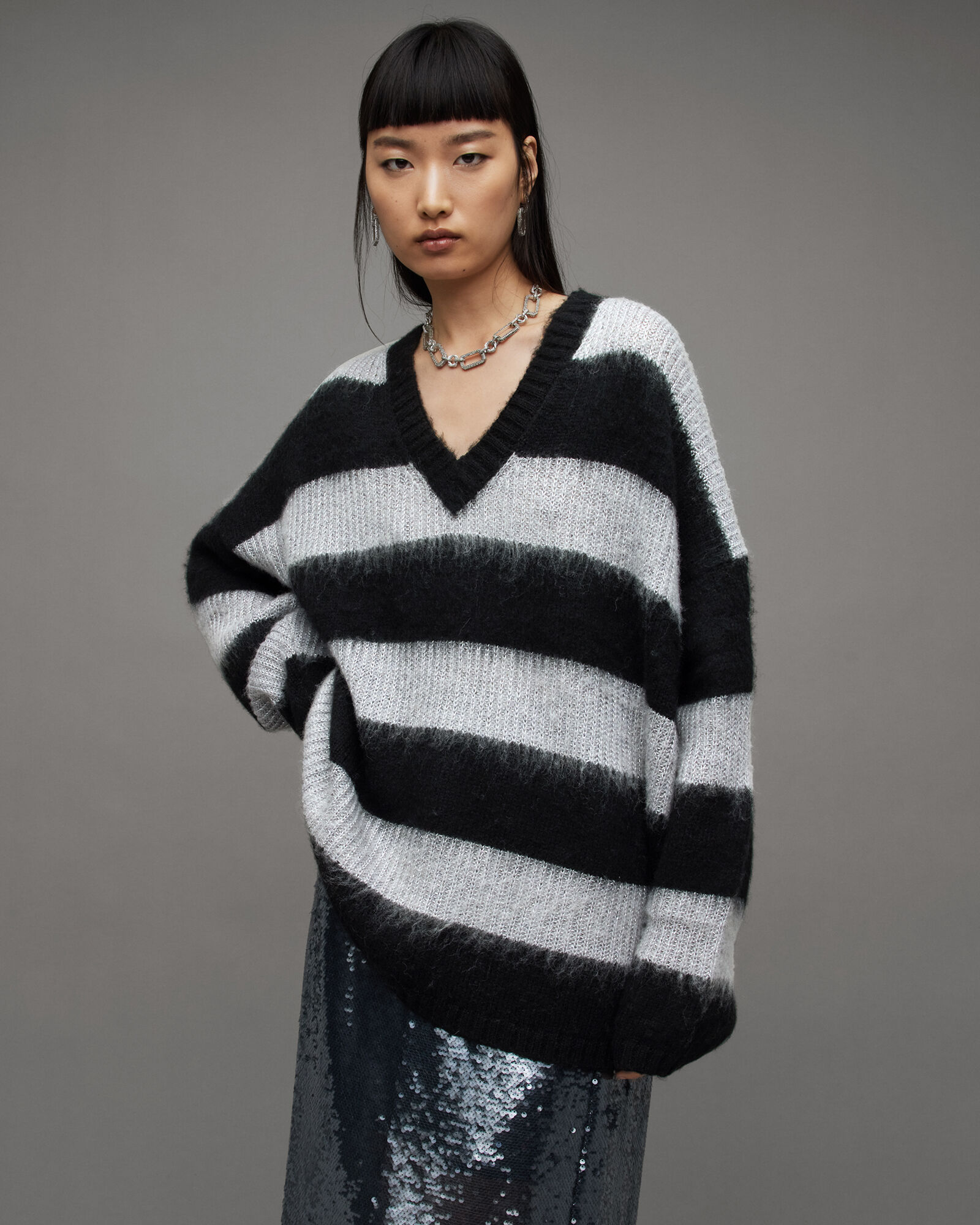 Lou Sparkle V-Neck Striped Jumper