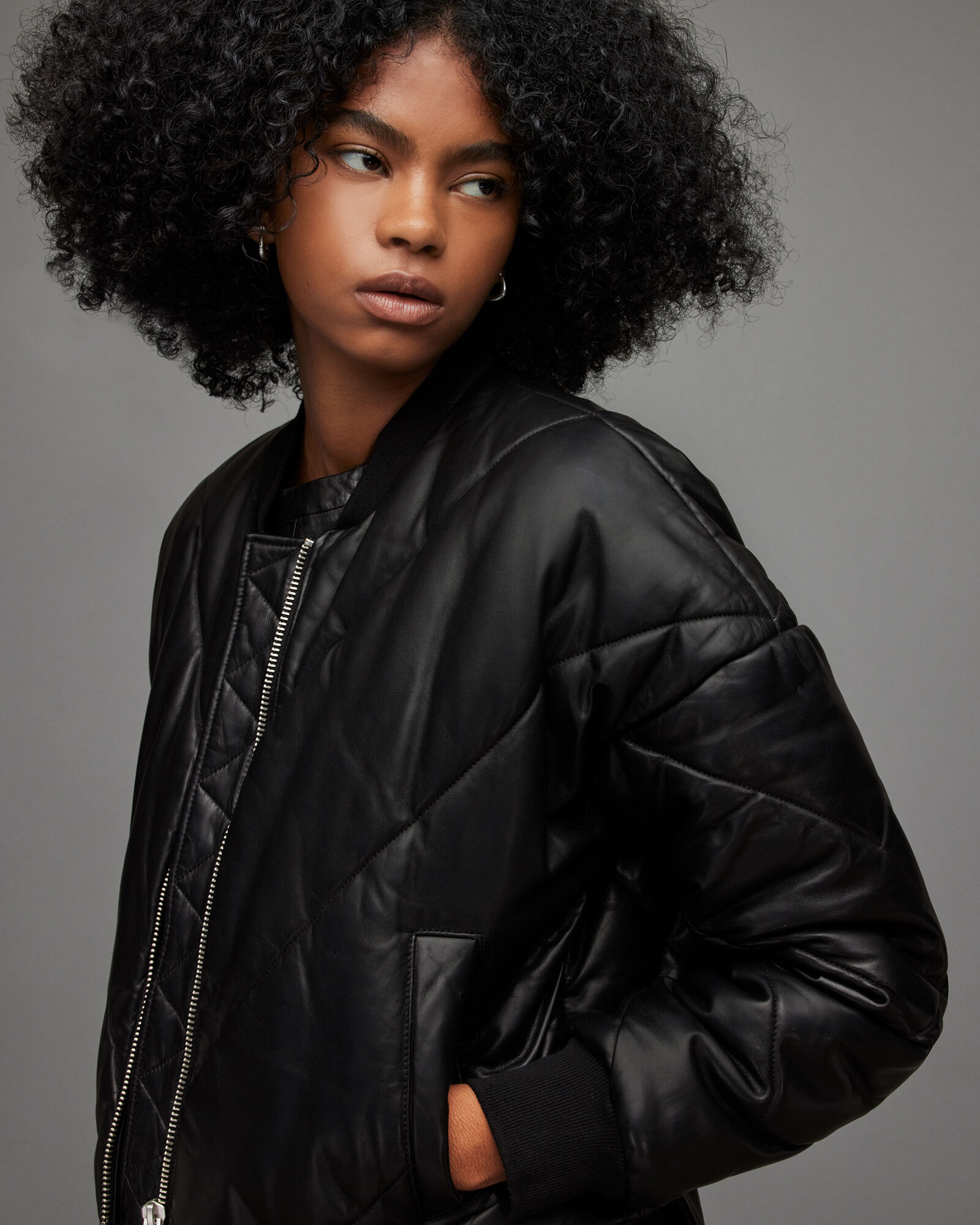 Bailey Cropped Leather Puffer Jacket Black | ALLSAINTS