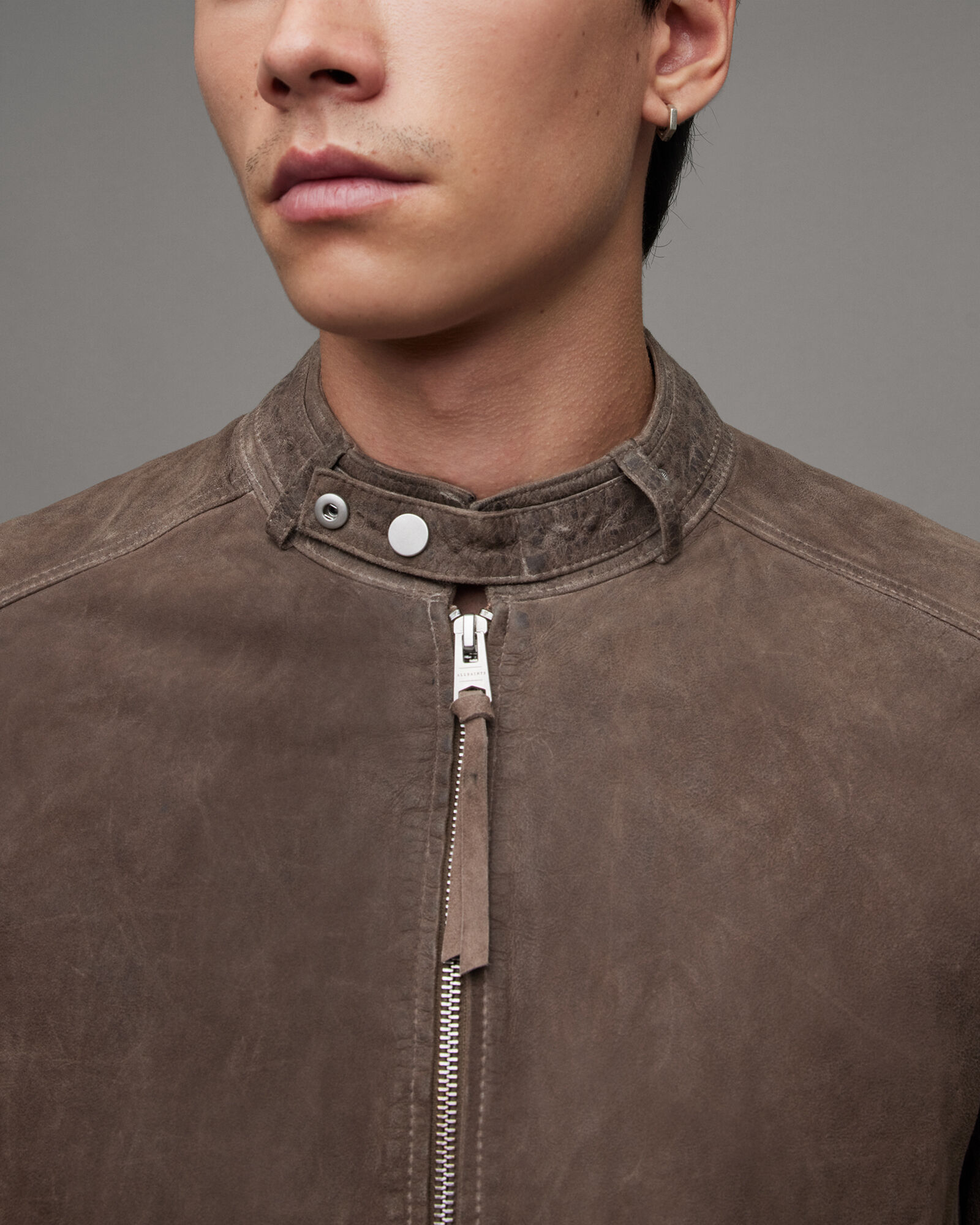 Cora Leather Snap Back Collar Jacket CHAI BROWN | ALLSAINTS Canada