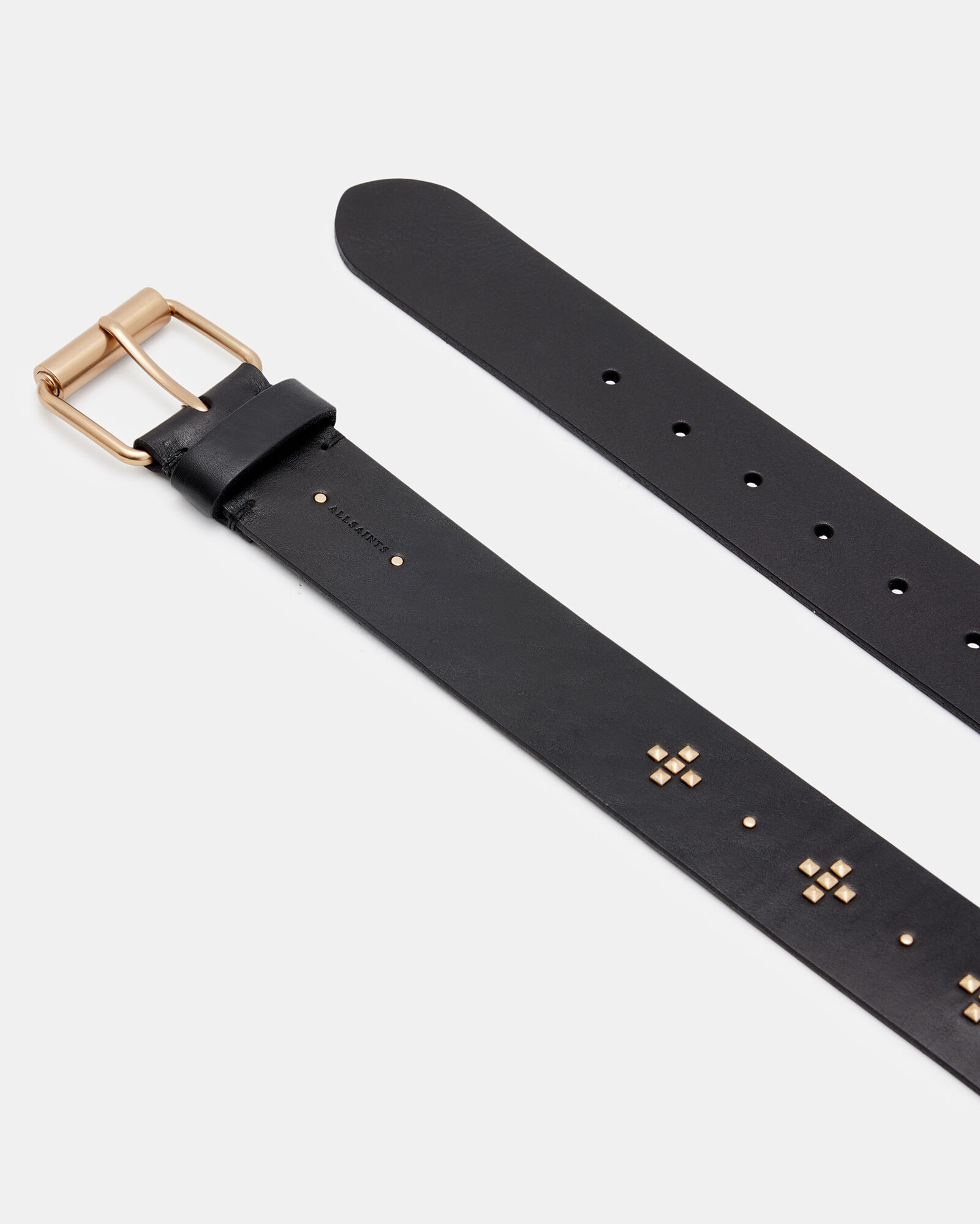 Nova Studded Leather Belt BLACK/WARM BRASS | ALLSAINTS Canada