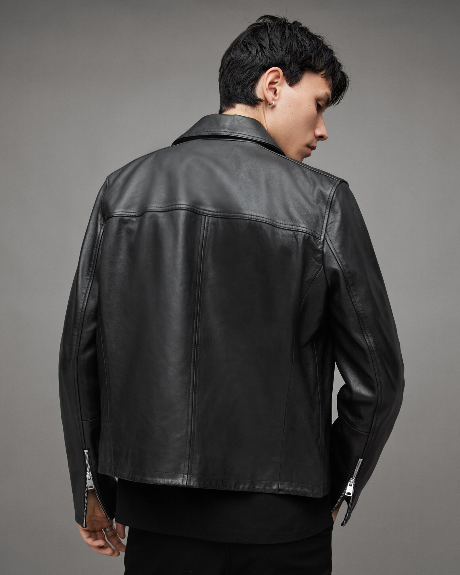 Tune Cropped Zip Up Leather Jacket Black | ALLSAINTS FR