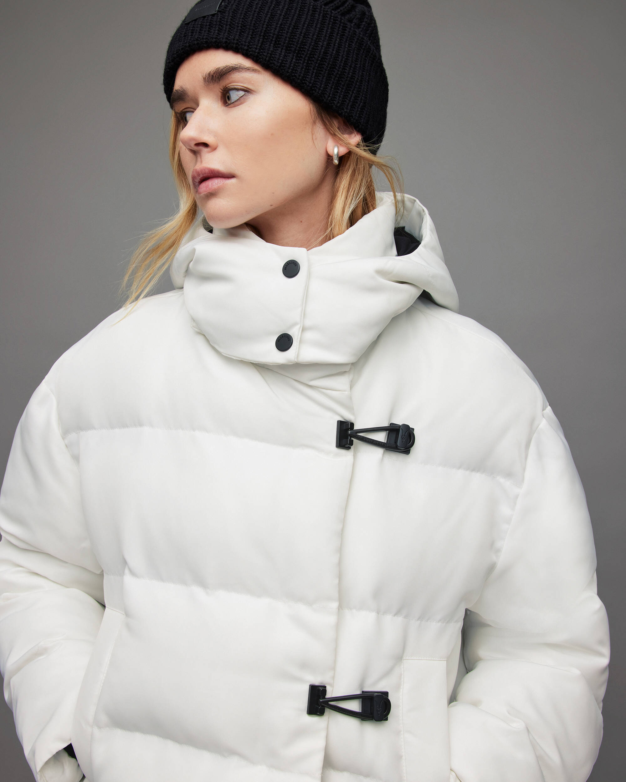 Allais High Collar Quilted Puffer Jacket Optic White | ALLSAINTS