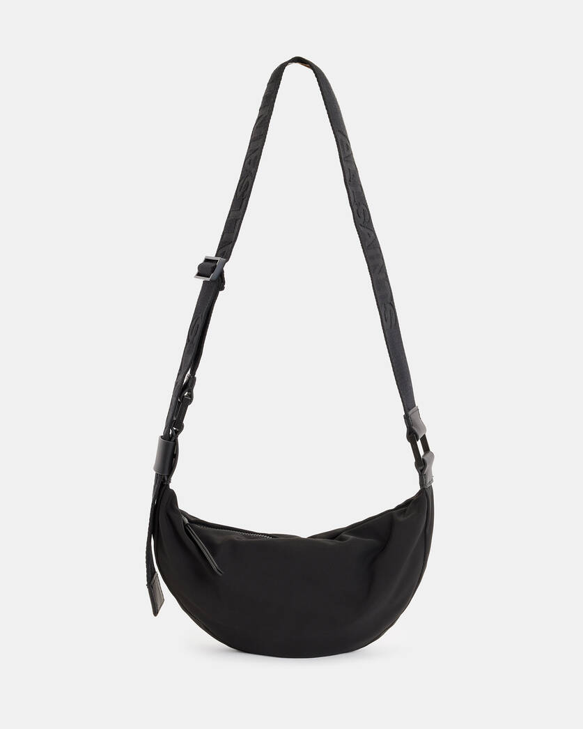 AllSaints half moon nylon crossbody bag in black
