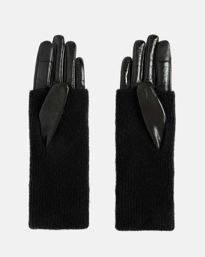 | Leather Jesse Knitted Cuff SHINY Gloves ALLSAINTS BLACK US