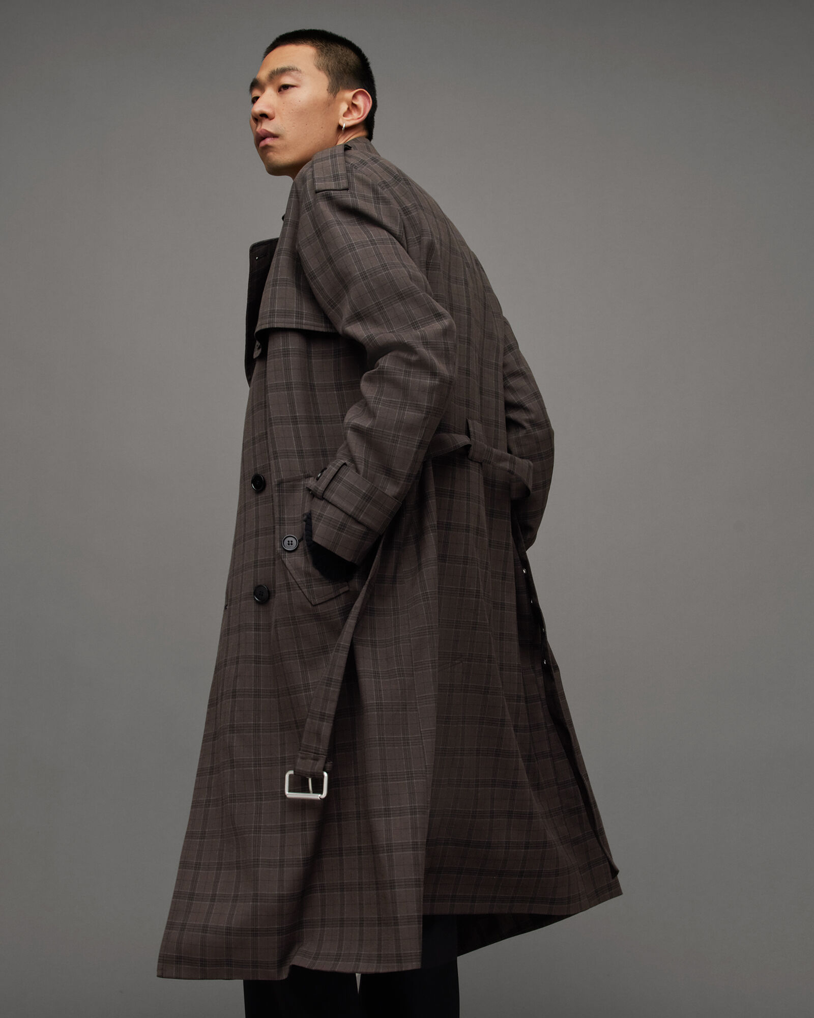 Castor Checked Oversized Trench Coat