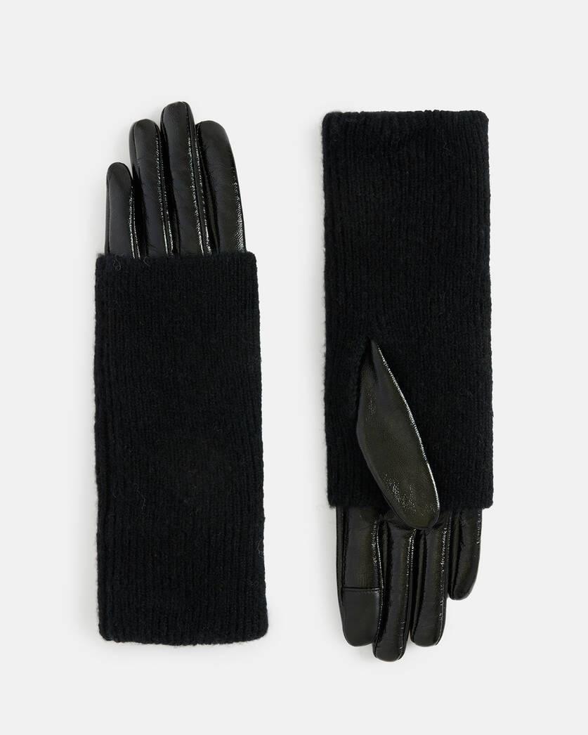 Cuff ALLSAINTS US | Knitted BLACK Leather Gloves SHINY Jesse