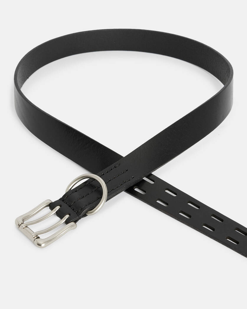 Drew Shiny Leather Double Prong Belt BLACK/DULL NICKEL