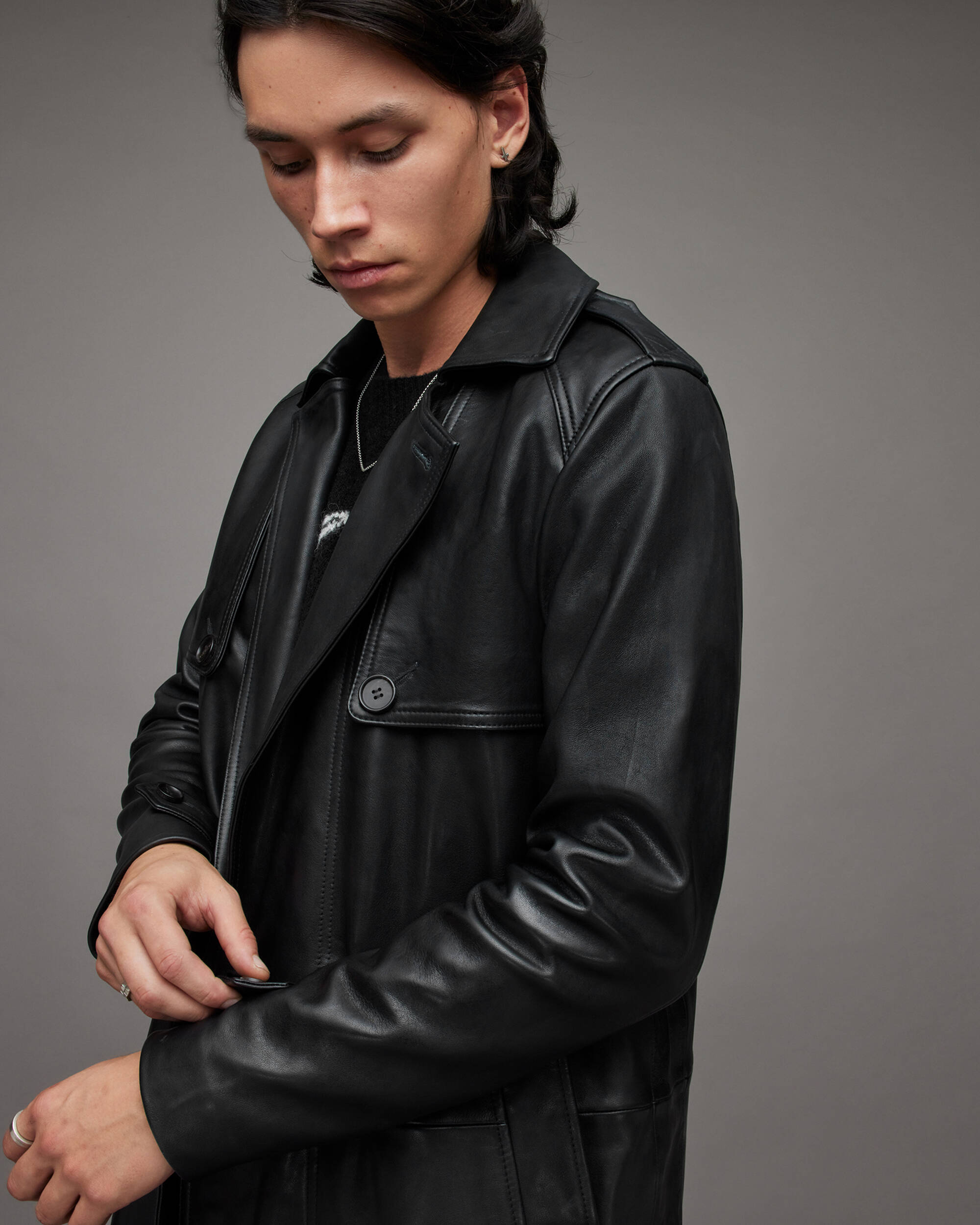 Oken Leather Trench Coat Black | ALLSAINTS US