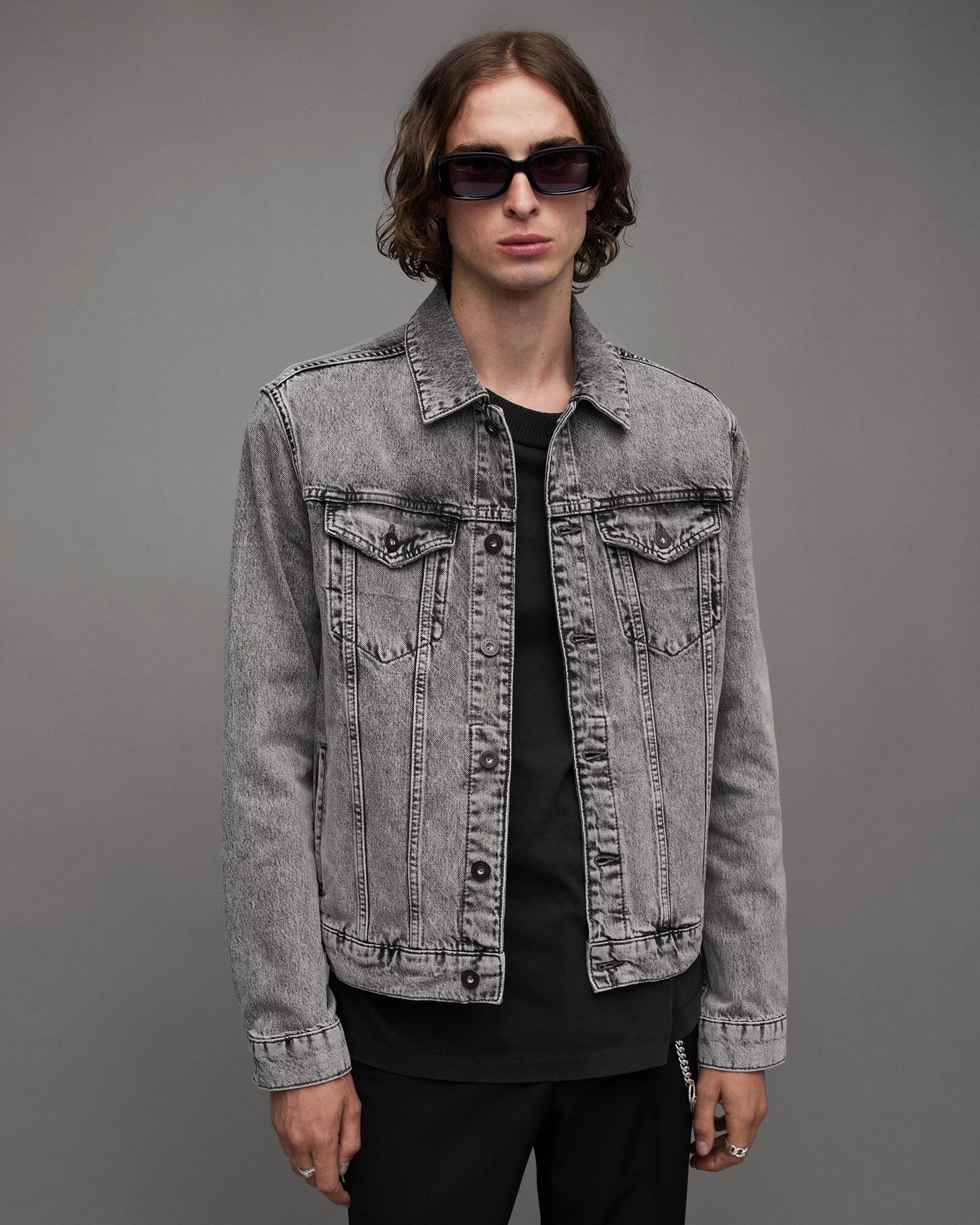 Allsaints Hebden Long-sleeve Regular-fit Organic-cotton Denim Jacket In  Grey | ModeSens