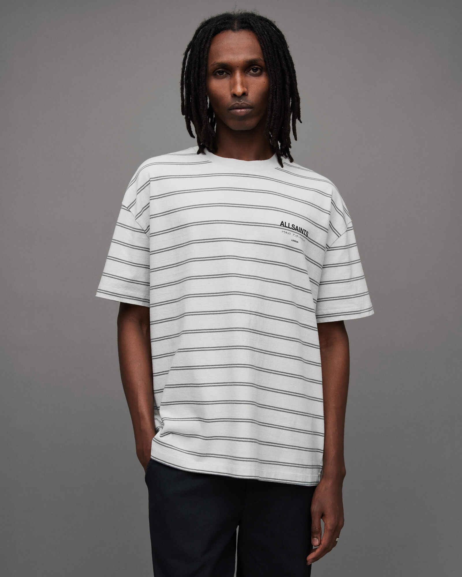 Underground Oversized Stripe T-Shirt SPECKLE GRY/GREY | ALLSAINTS US