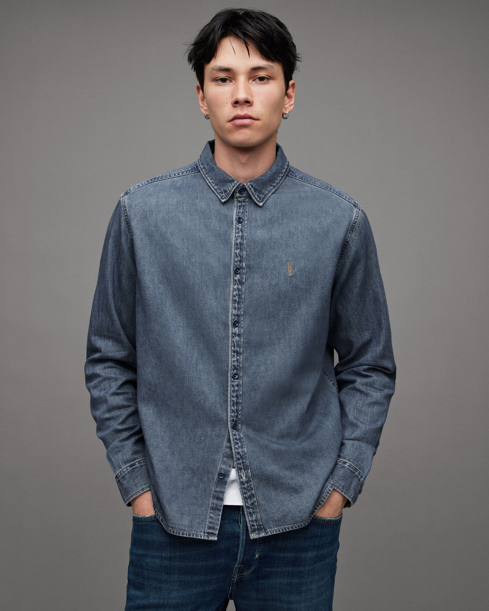 Elm Embroidered Ramskull Denim Shirt