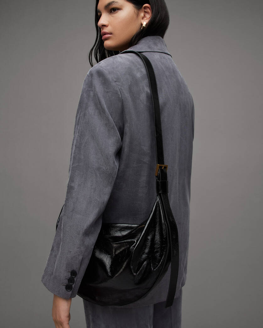 Half Moon Leather Shoulder Bag Black | ALLSAINTS US
