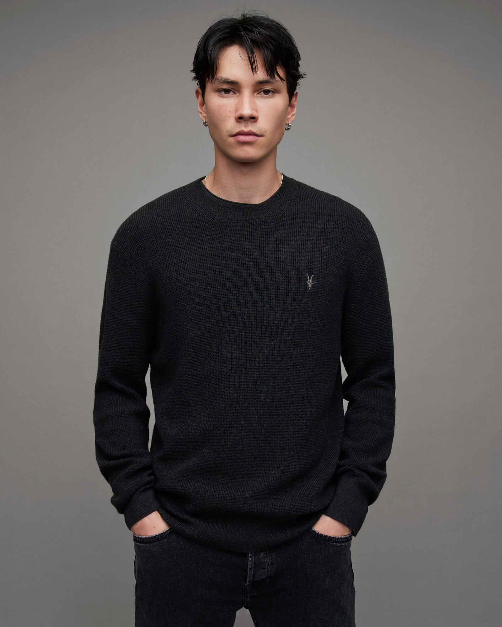 Aspen Waffle Crew Neck Ramskull Sweater CINDER BLACK MARL