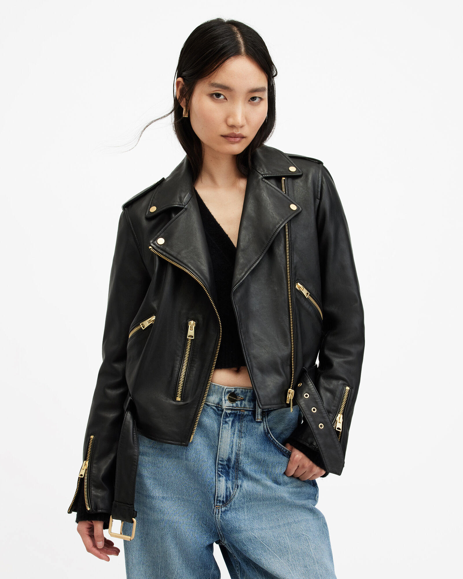Women's 'Emma' Belted Leather Biker Jacket - Barneys Originals