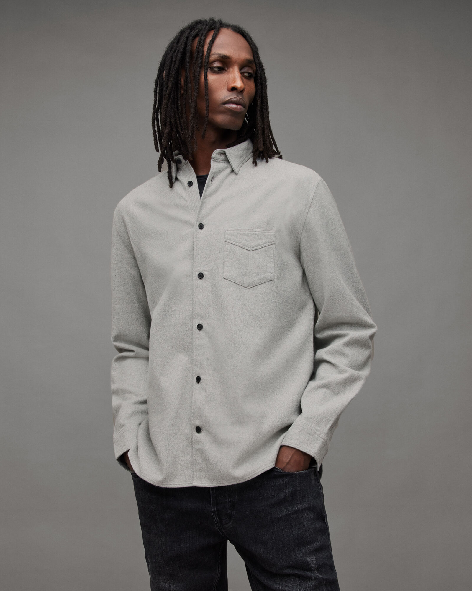 Arden Brushed Flannel Relaxed Fit Shirt Grey Marl | ALLSAINTS US