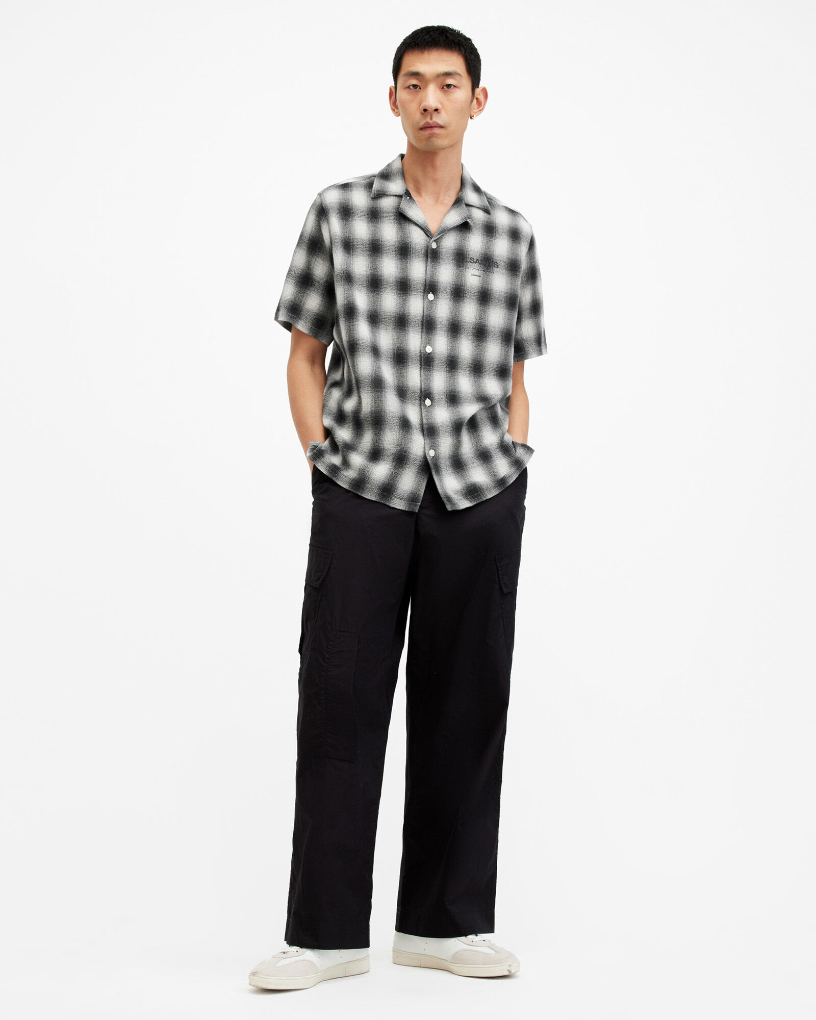 Underground Relaxed Check Logo Shirt Off White | ALLSAINTS US