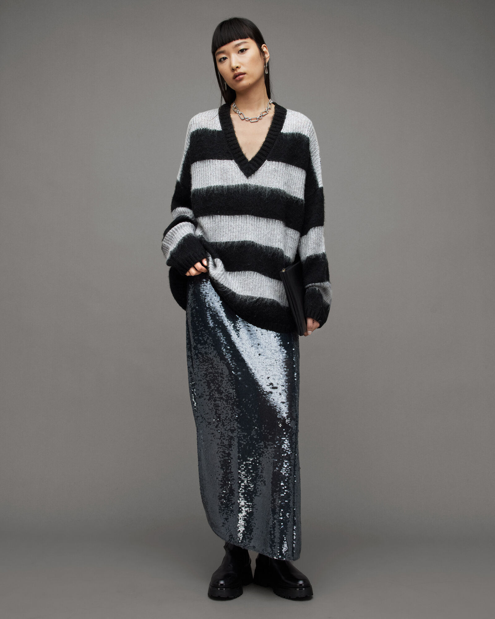 Lou Sparkle V-Neck Striped Sweater