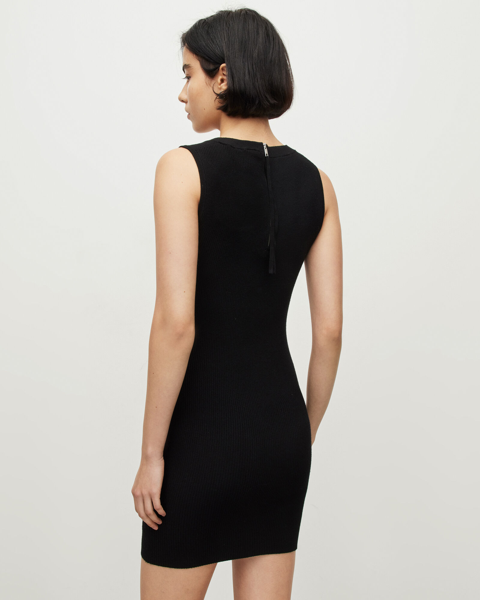 Bardi Square Neck Ribbed Mini Dress Black | ALLSAINTS US