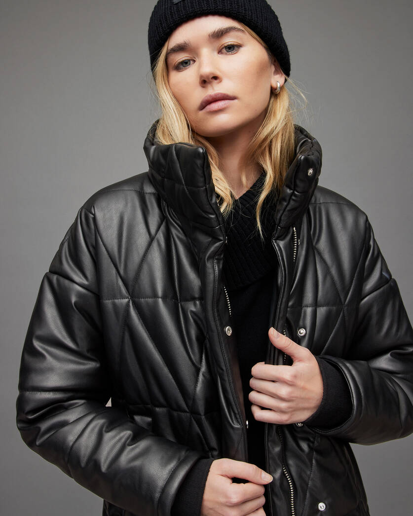 Quilted Leather Puffer Jacket / Black