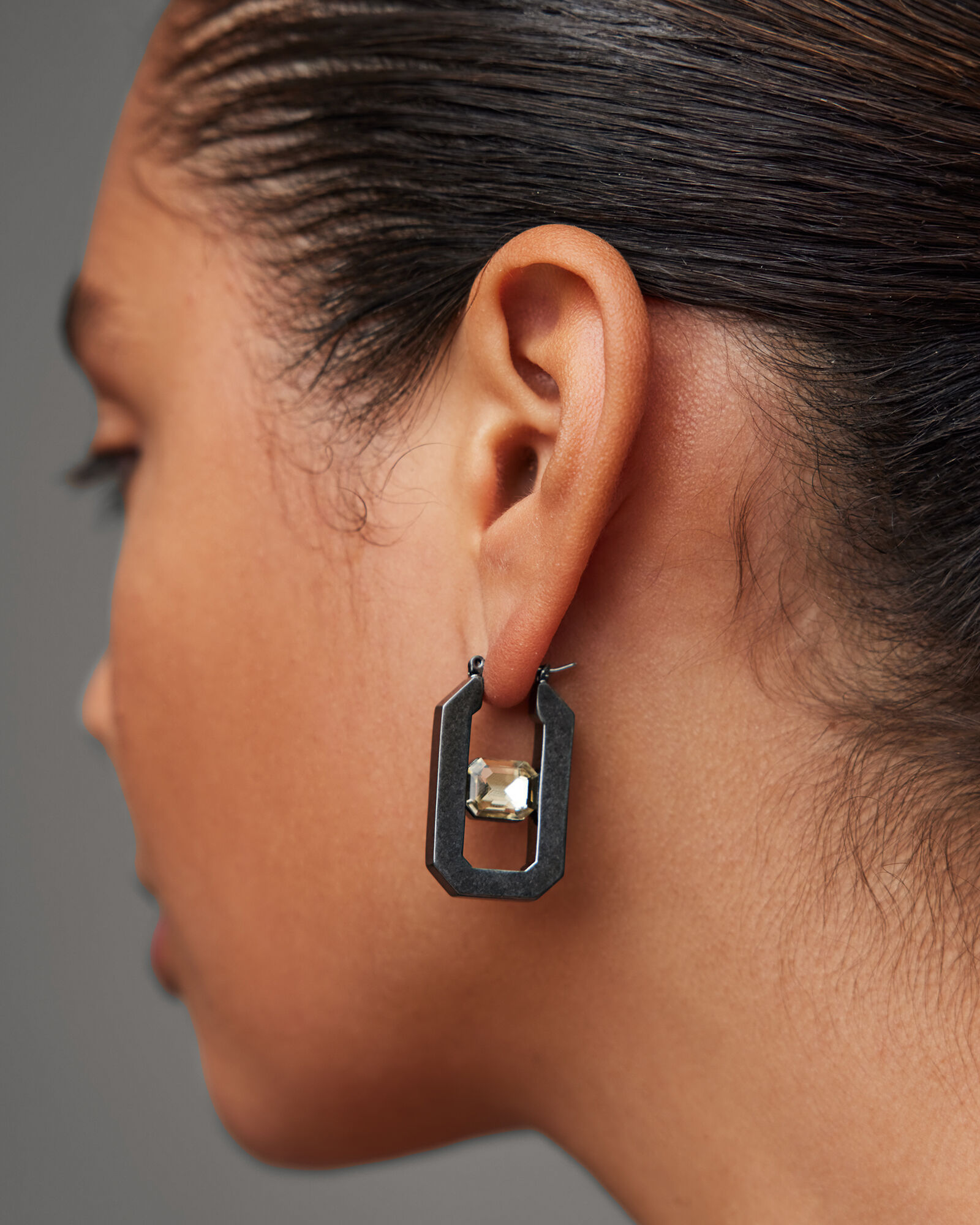 Estela Silver Tone Hexagon Hoop Earrings DRK HEM/AMBER | ALLSAINTS US