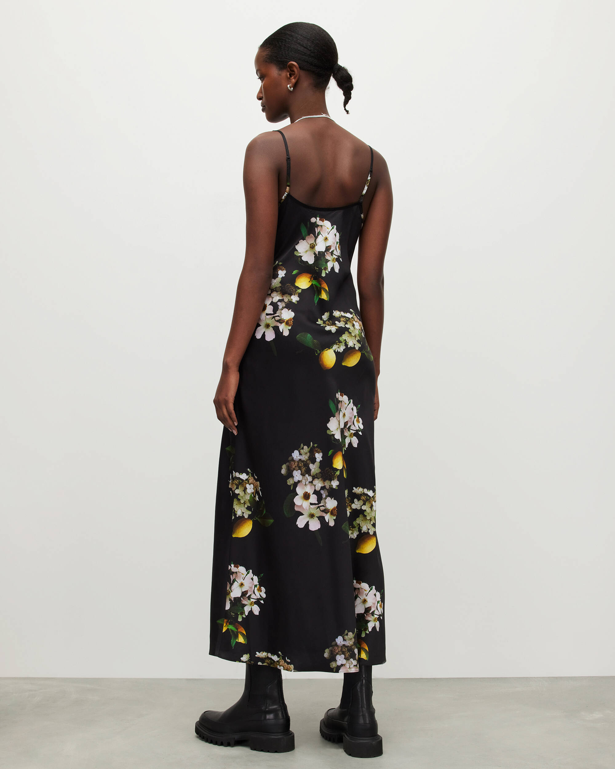 Bryony Eugenia Floral Midi Slip Dress Black | ALLSAINTS US