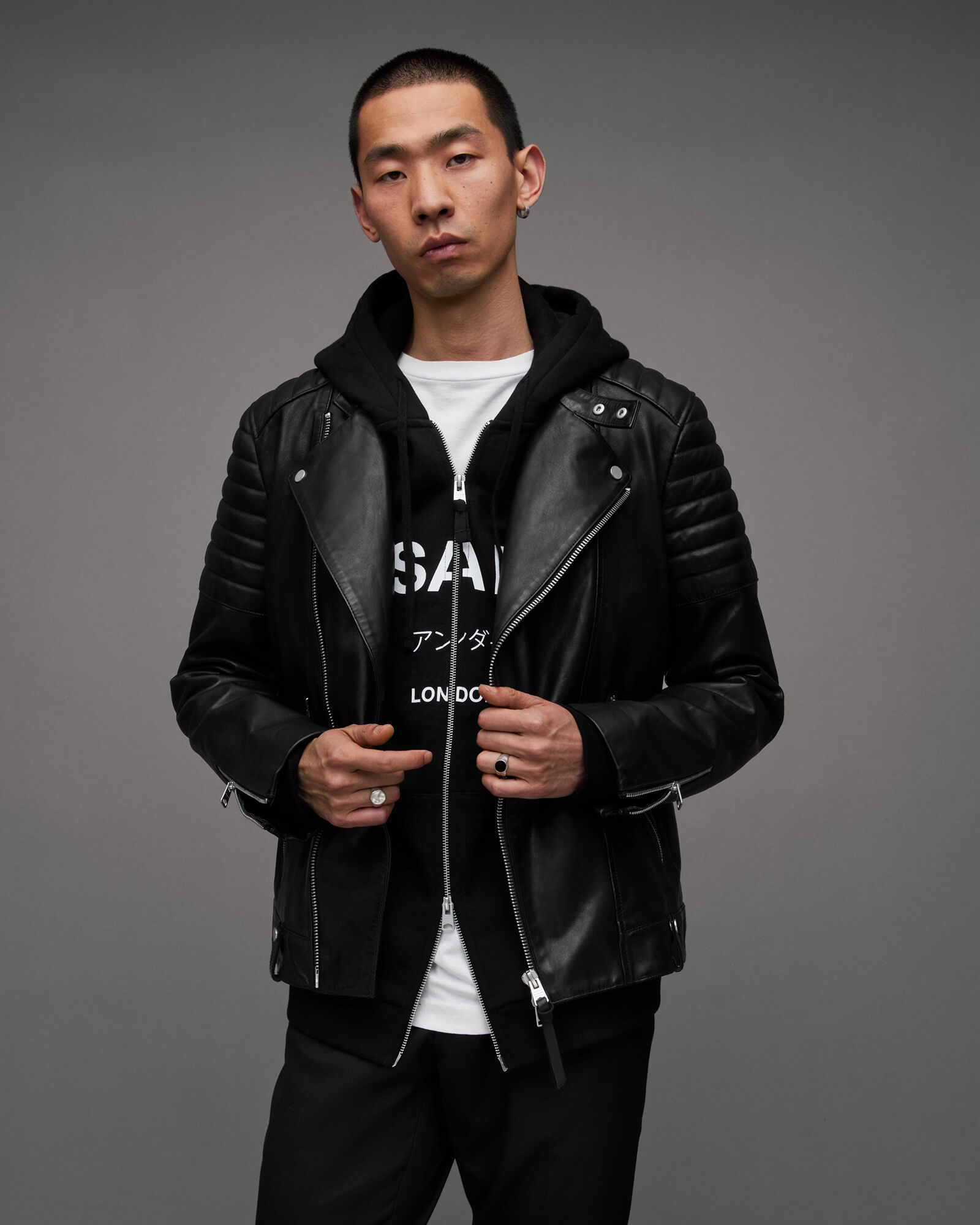 Silas Tab Collar Leather Biker Jacket Black | ALLSAINTS US