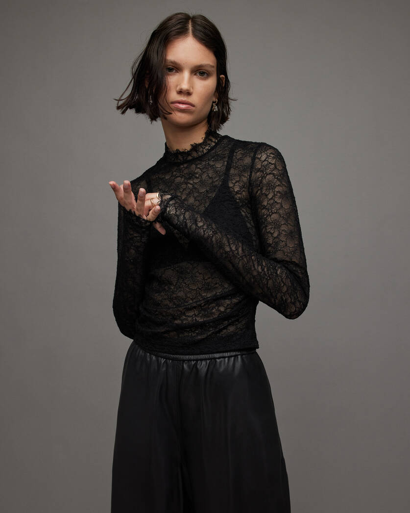 Francesco Long Sleeve | US ALLSAINTS Sheer Top Black Lace
