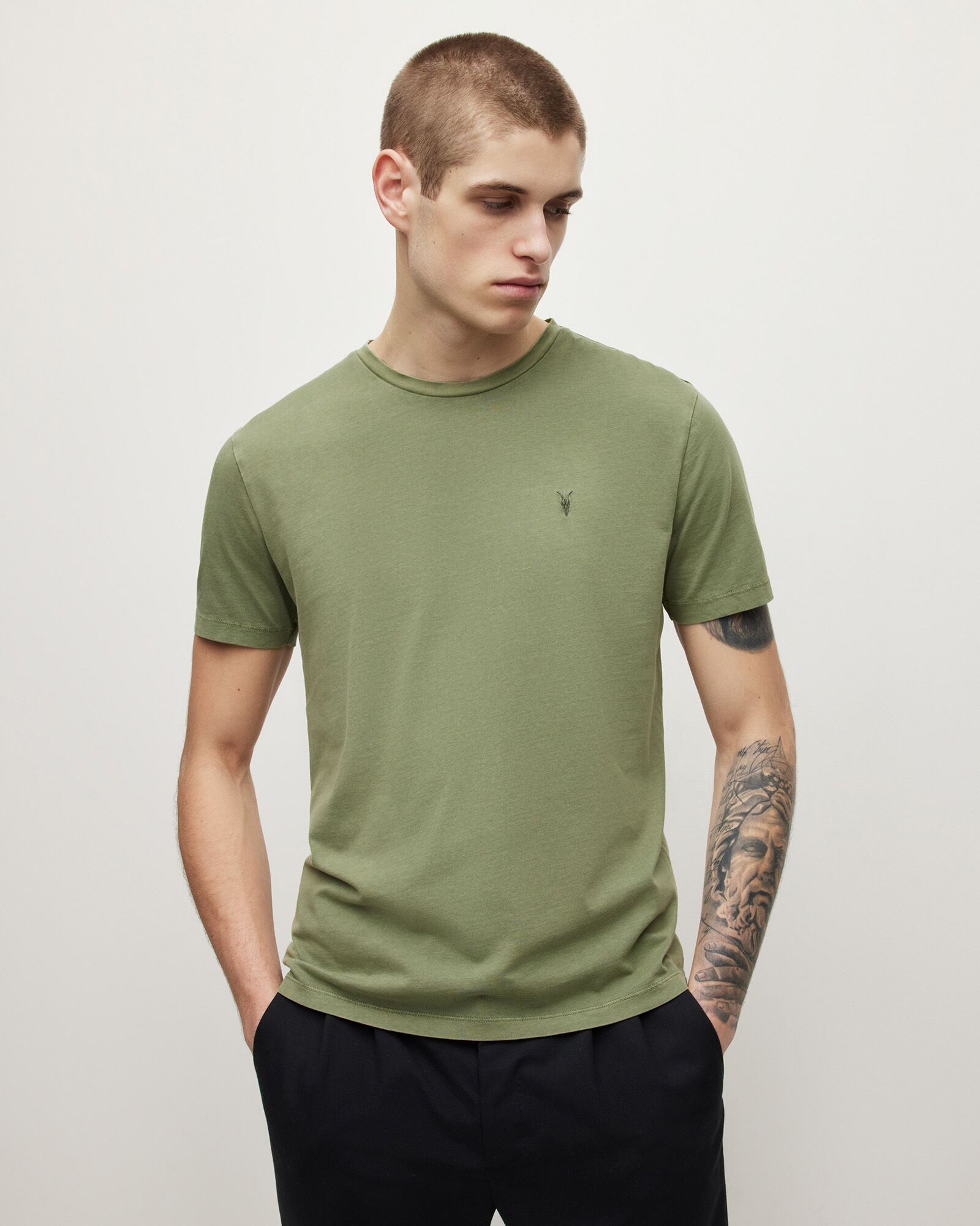 Ossage Crew Neck Slim Ramskull T-Shirt SAP GREEN | ALLSAINTS US