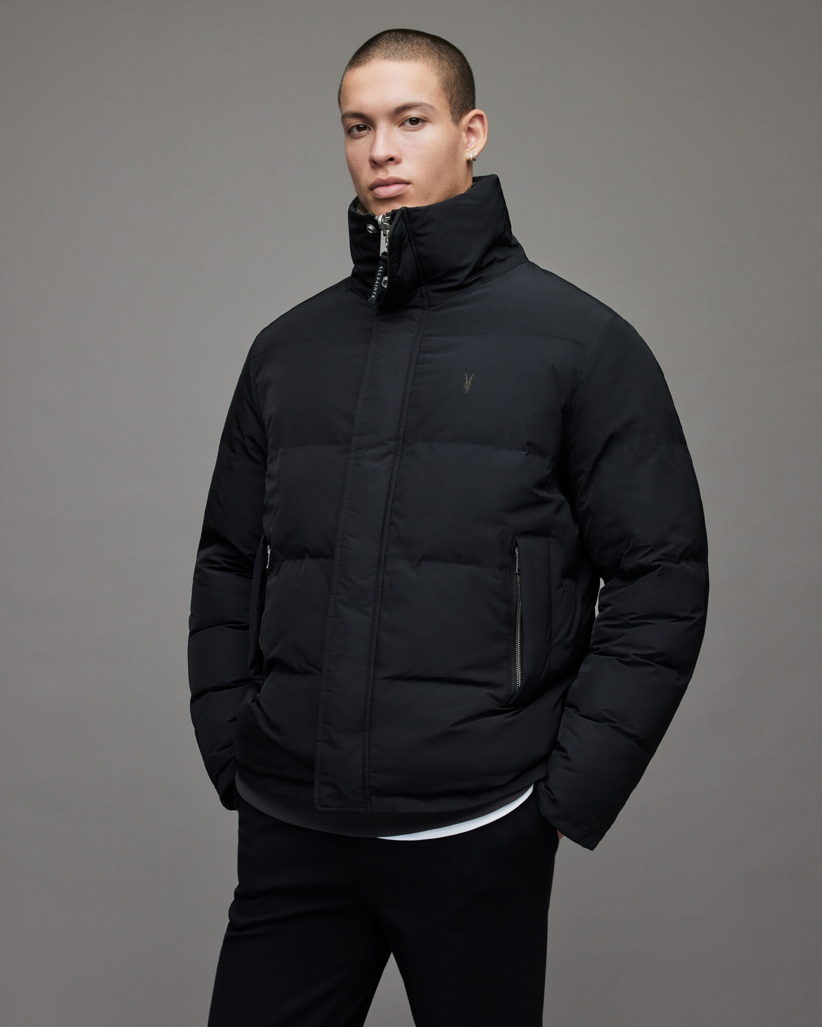 Novern Reversible Ramskull Puffer Jacket Black/Khaki | ALLSAINTS US