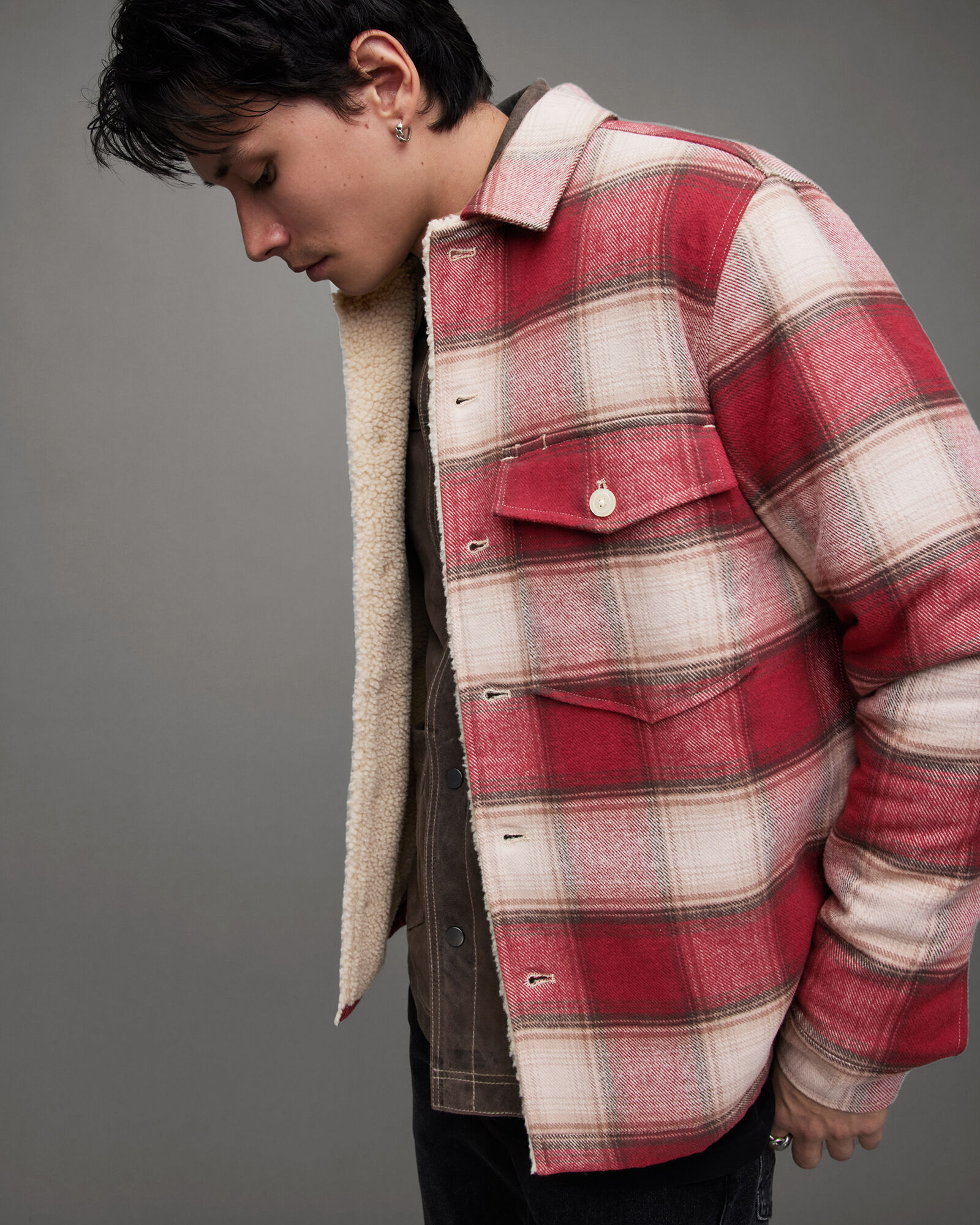 Hawkins Checked Relaxed Fit Jacket PYROPE RED | ALLSAINTS US