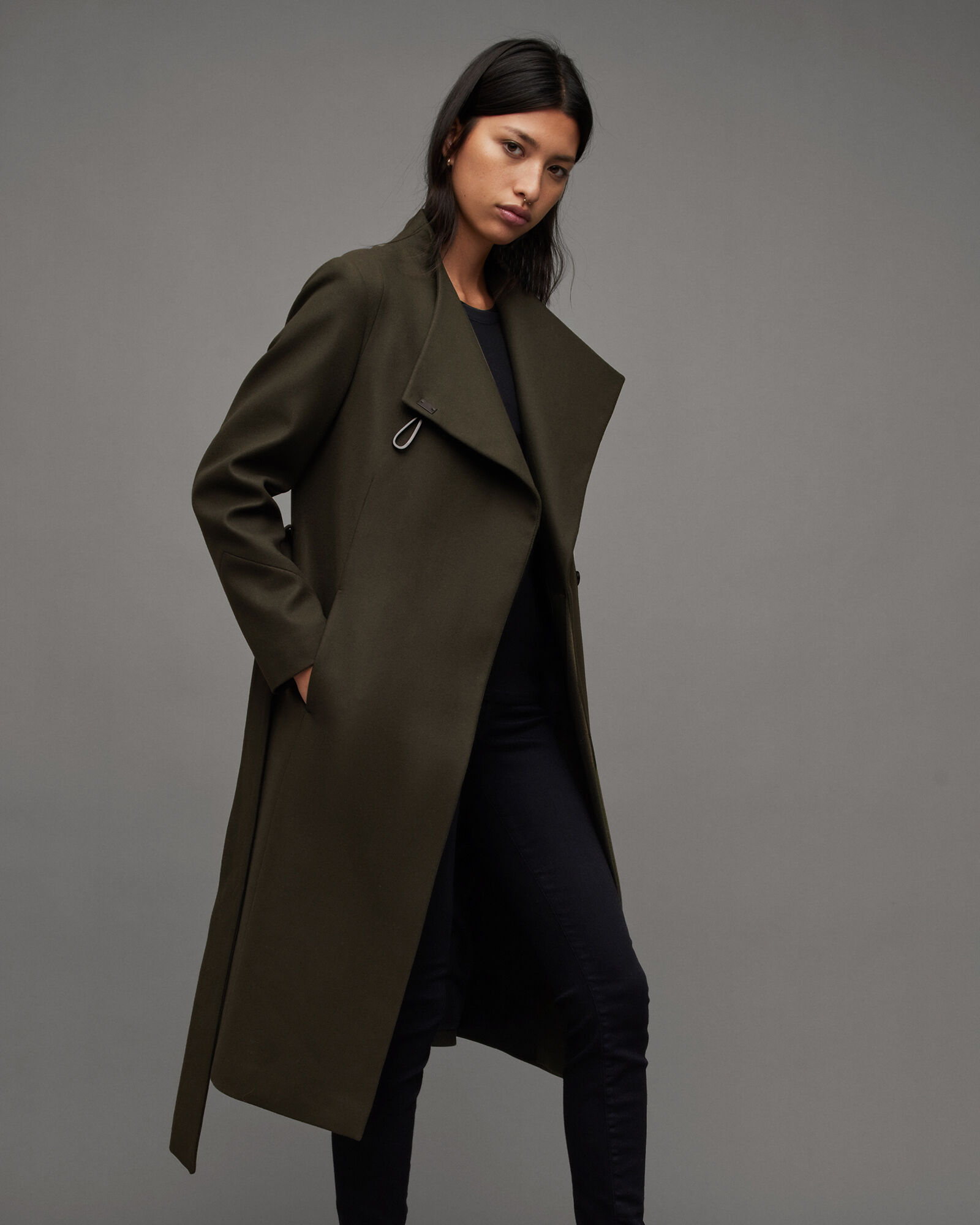 Riley Wrap Around Belted Long Line Coat