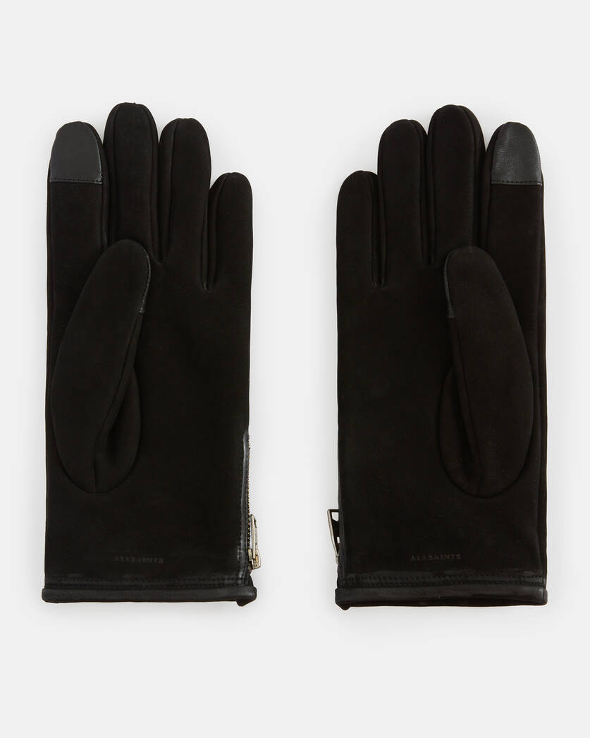 US ALLSAINTS Leather Dylan | Nubuck Black Gloves Zip