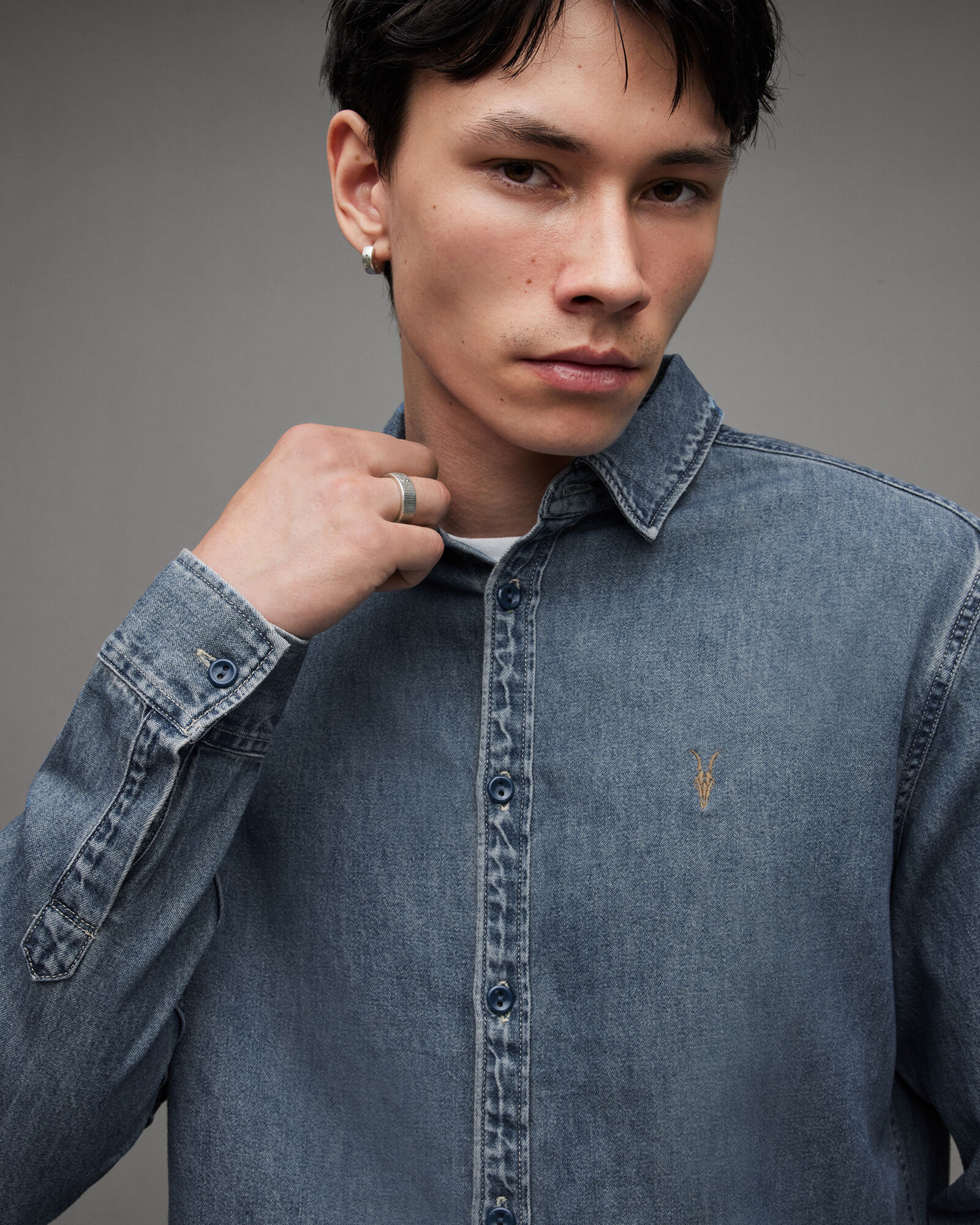 Elm Embroidered Ramskull Denim Shirt