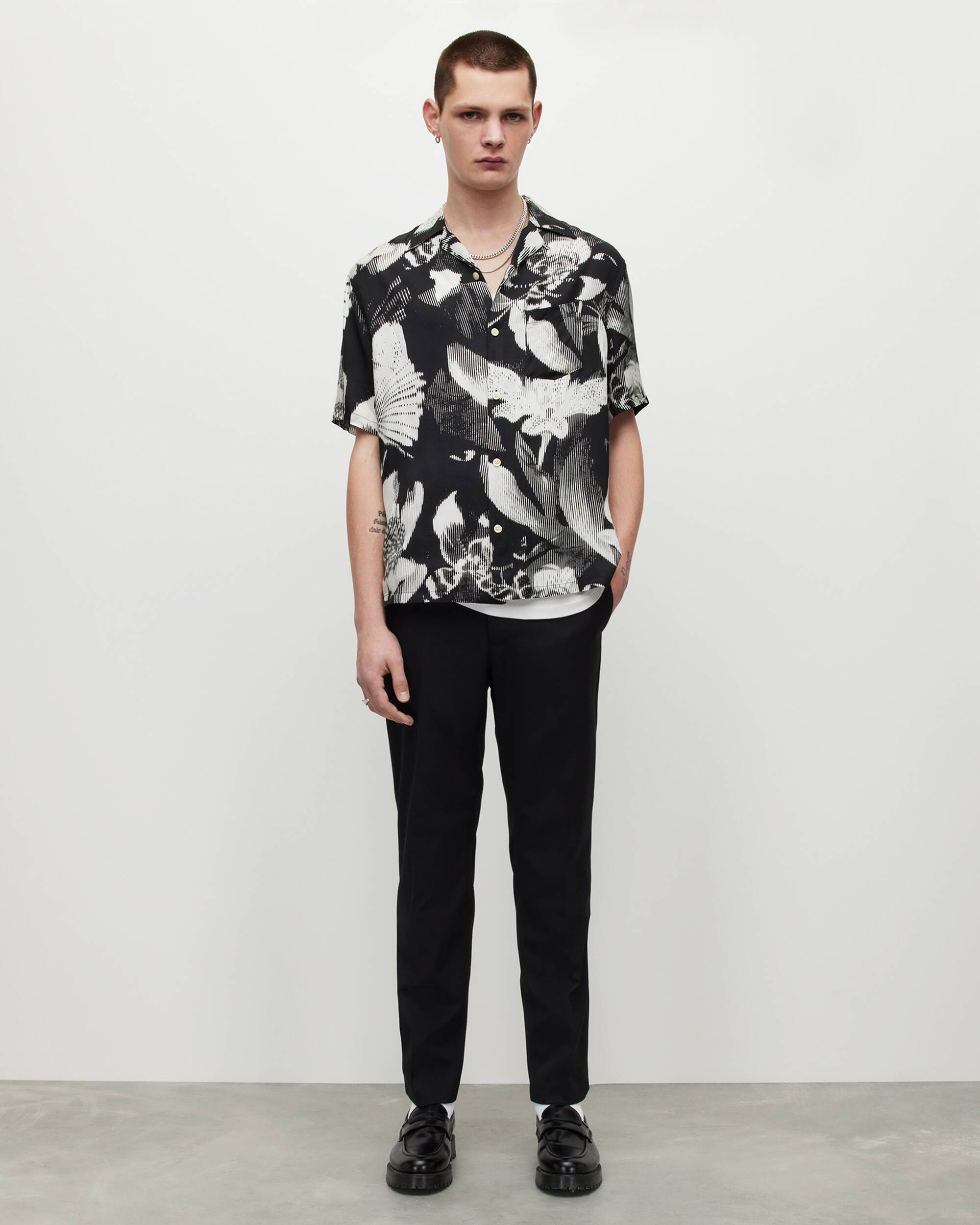 Frequency Blurred Floral Print Shirt Jet Black | ALLSAINTS US