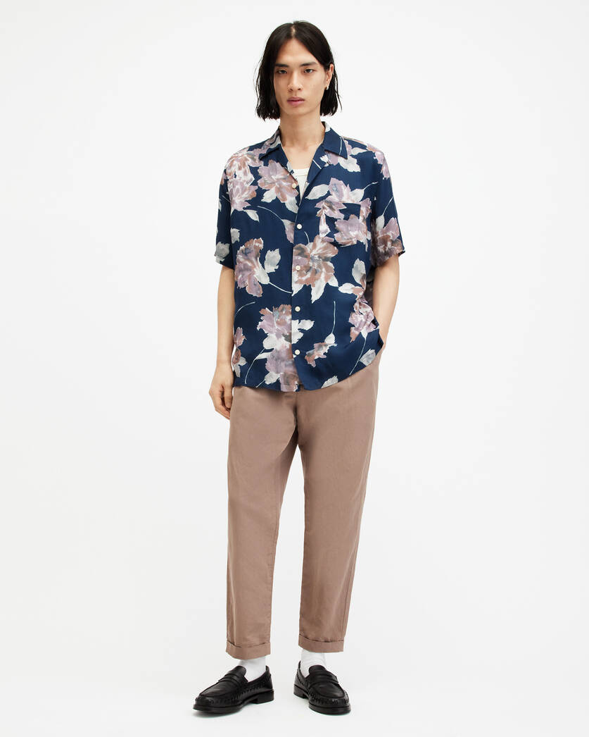 Zinnia Floral Print Relaxed Fit BLUE Shirt ADMIRAL | US ALLSAINTS