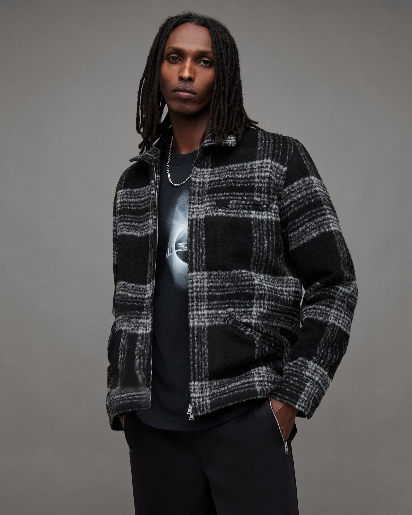 Phoenix Checked Zip Relaxed Fit Jacket