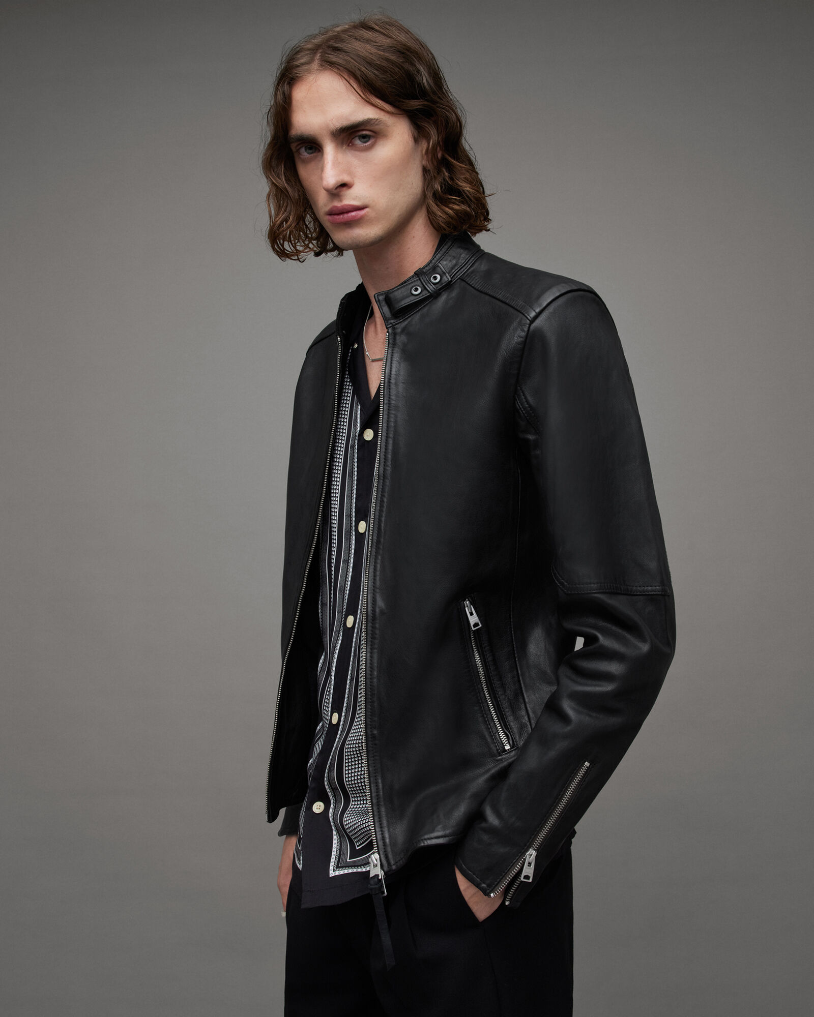 Cora Leather Snap Collar Jacket Jet Black | ALLSAINTS US