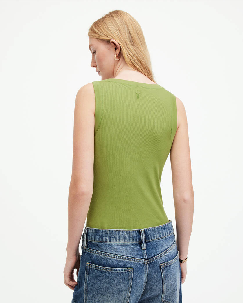 Entyinea Womens Summer Tank Tops Sleeveless Round Neck Twist Front Tops  Shirts Green L 