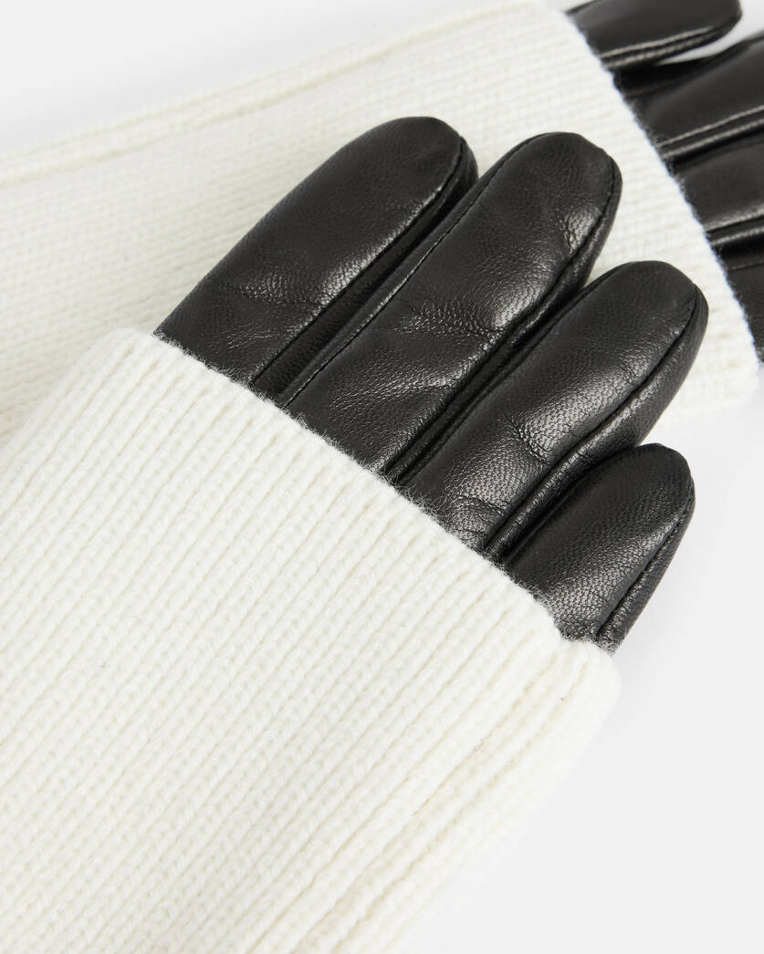 Zoya Extendable Knit US Leather Gloves ALLSAINTS White | Cuff Chalk