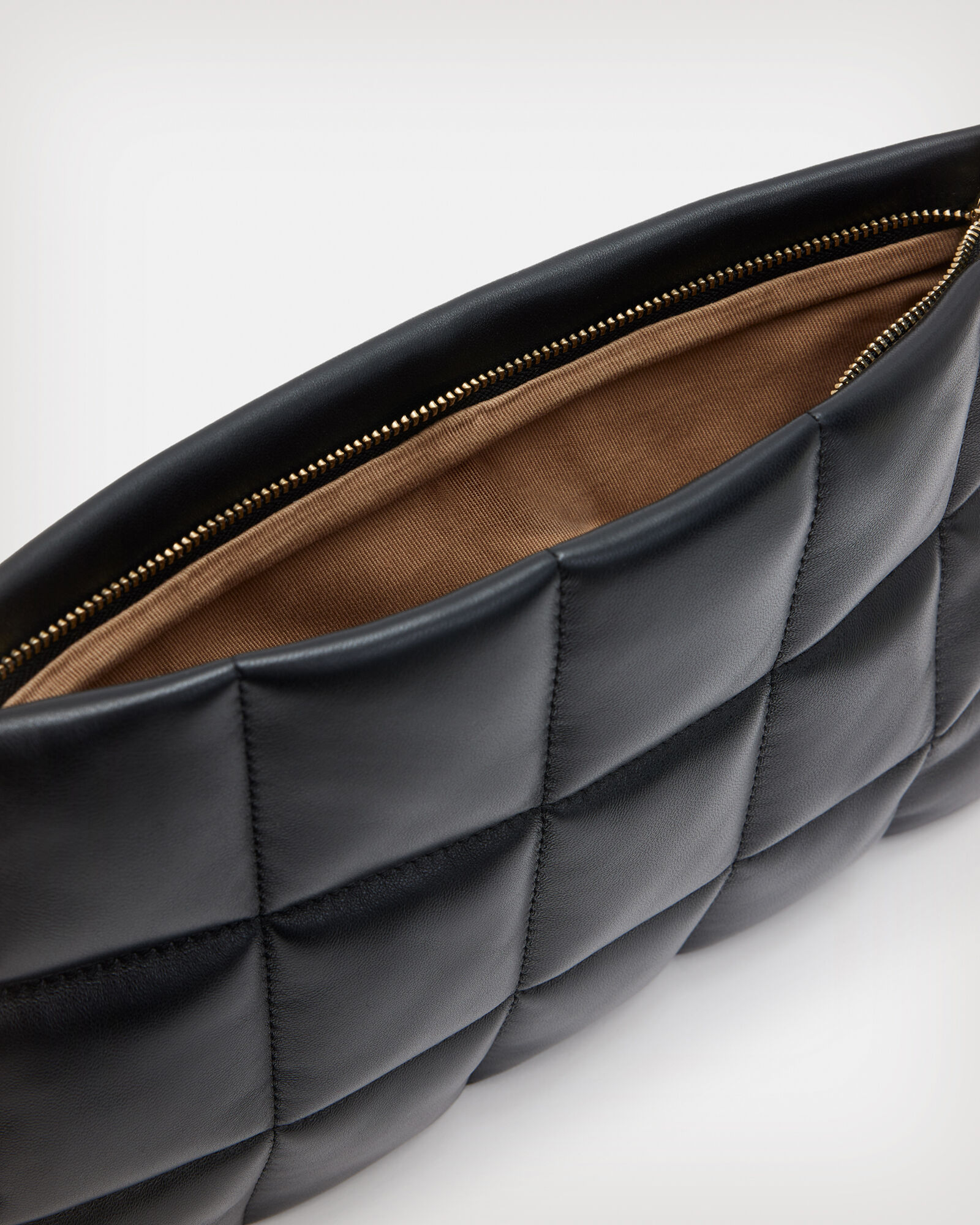 Bettina Leather Quilted Clutch Bag Black | ALLSAINTS US