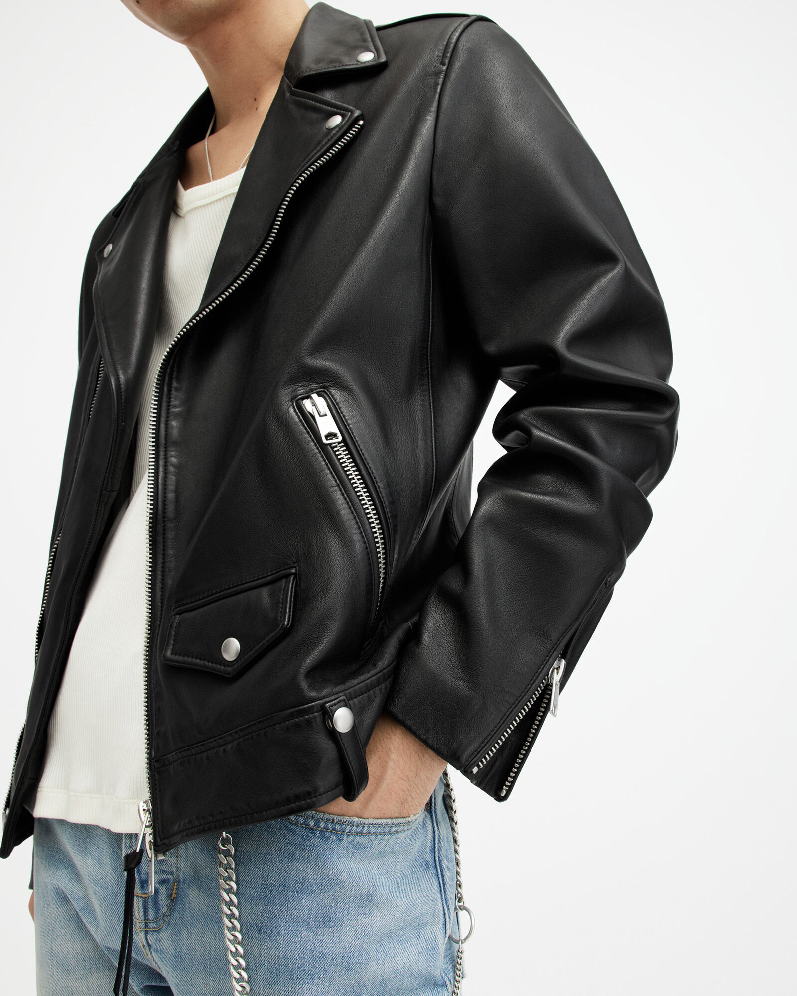 Milo Asymmetric Zip Leather Biker Jacket
