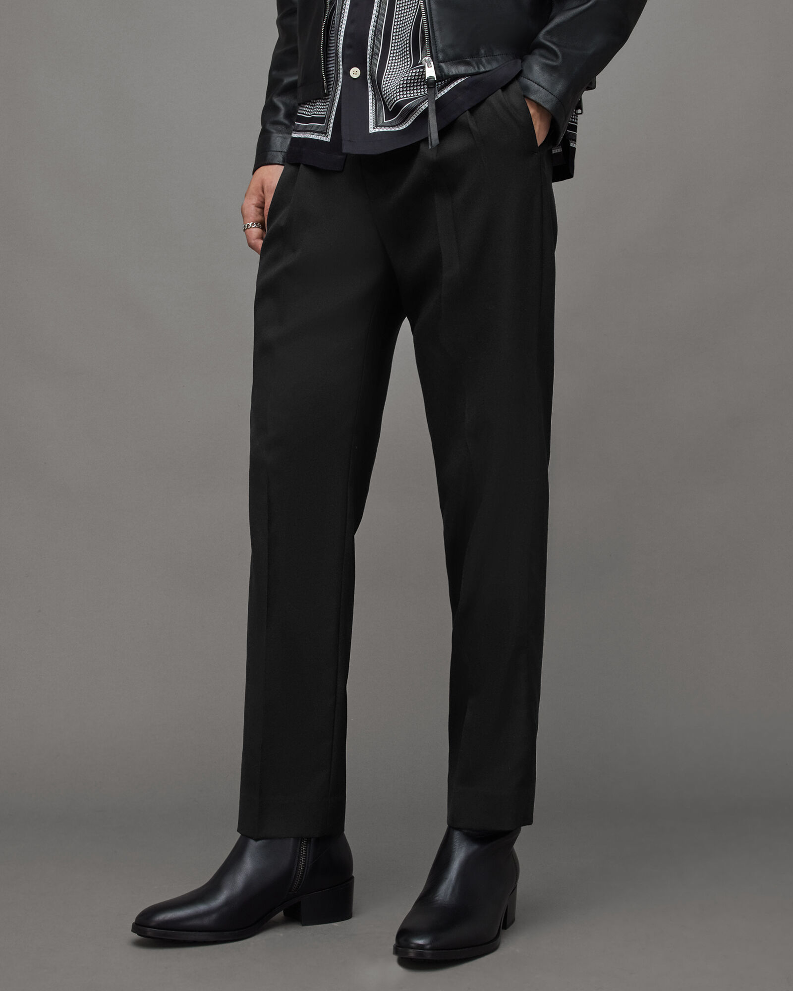 Arah Crepe Cropped Straight Fit Pants Black | ALLSAINTS US