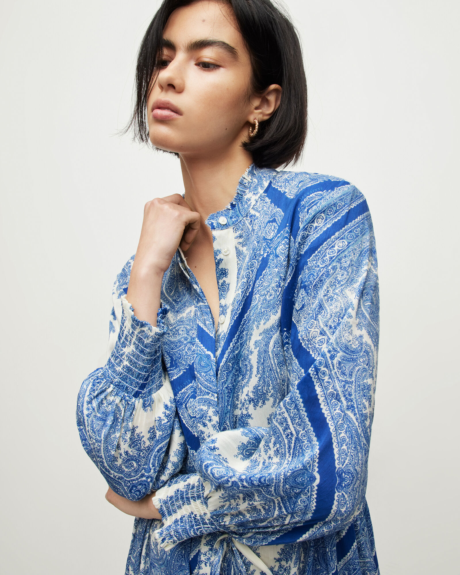 Skylar Rafaela Silk Linen Midi Dress Blue | ALLSAINTS US
