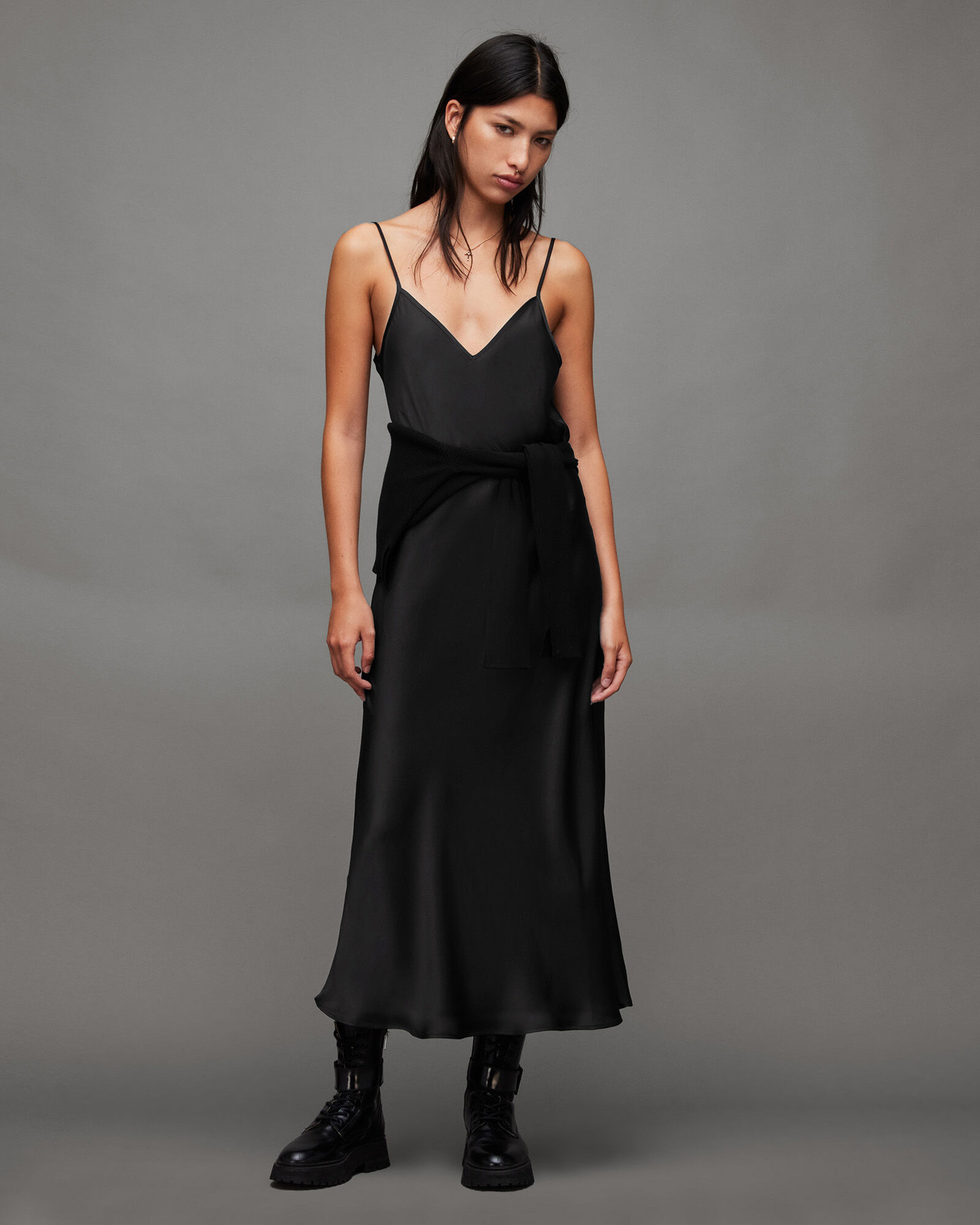 Hera 2-In-1 Midi Slip Dress Black | ALLSAINTS US